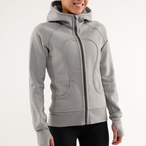 Lululemon Scuba Hoodie*Microstripe Full Zip Cotton Fleece Sweatshirt- Size 6 - Picture 1 of 14